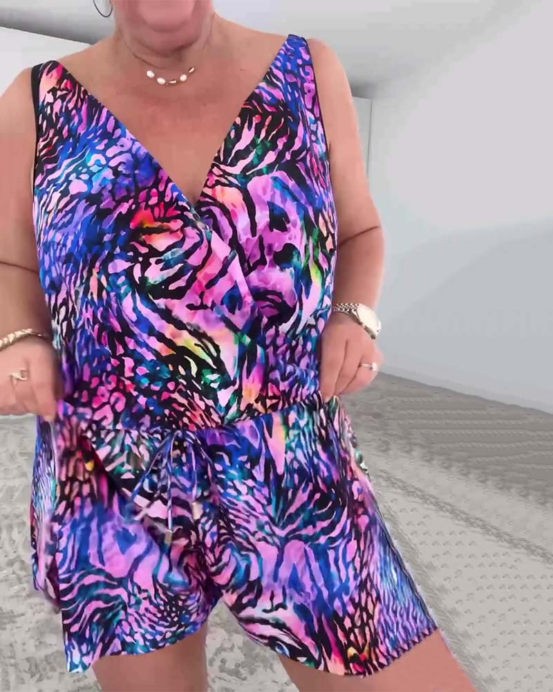 Badedragt V-hals Farverigt Tryk Én Del