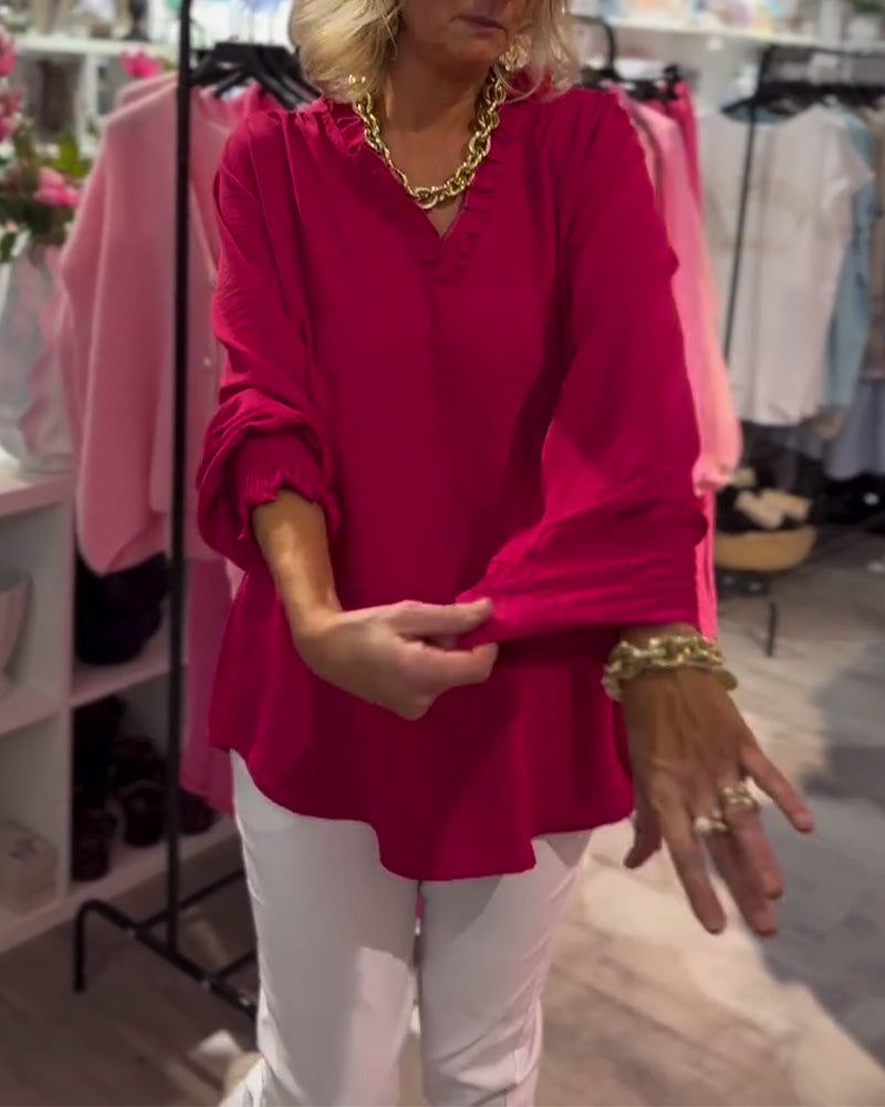 Bluse V-hals Pullover Løs Casual