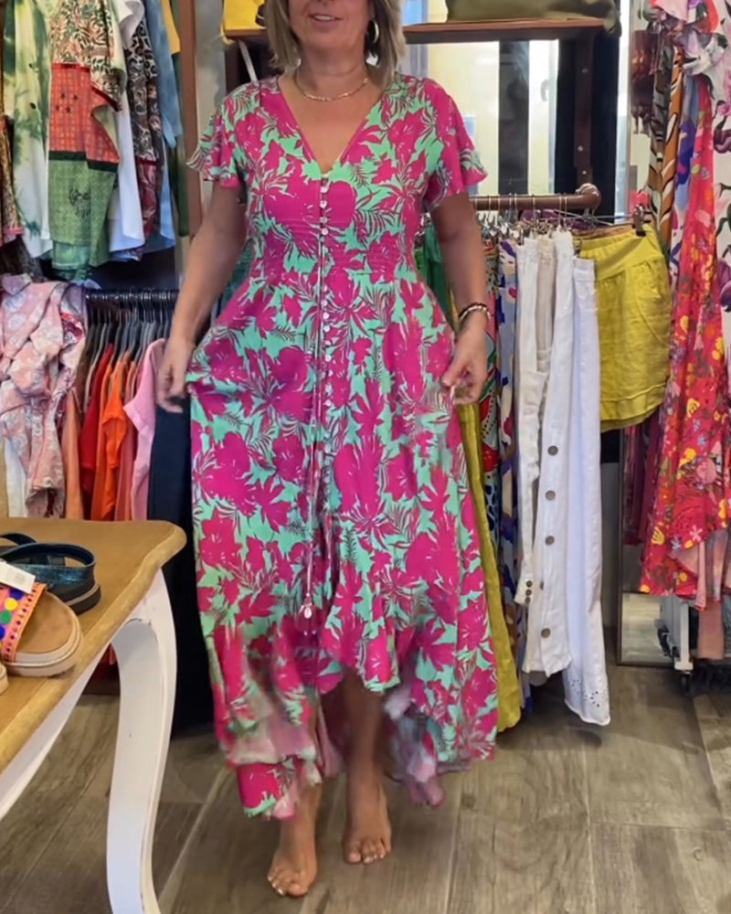 Kjole med print og korte ærmer