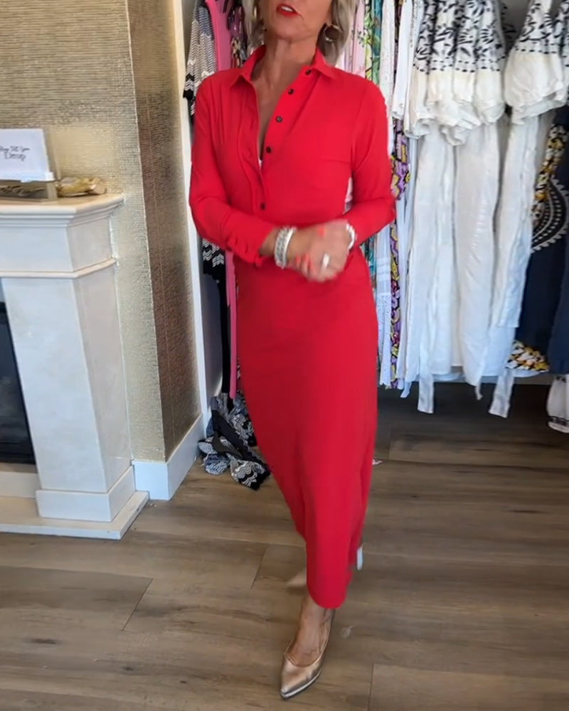 Ensfarvet elegant kjole med slids