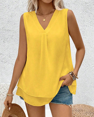 Tank Top Ærmeløs V-Hals Dobbelt Chiffon