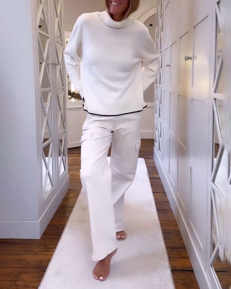 Pullover med høj hals og langærmet