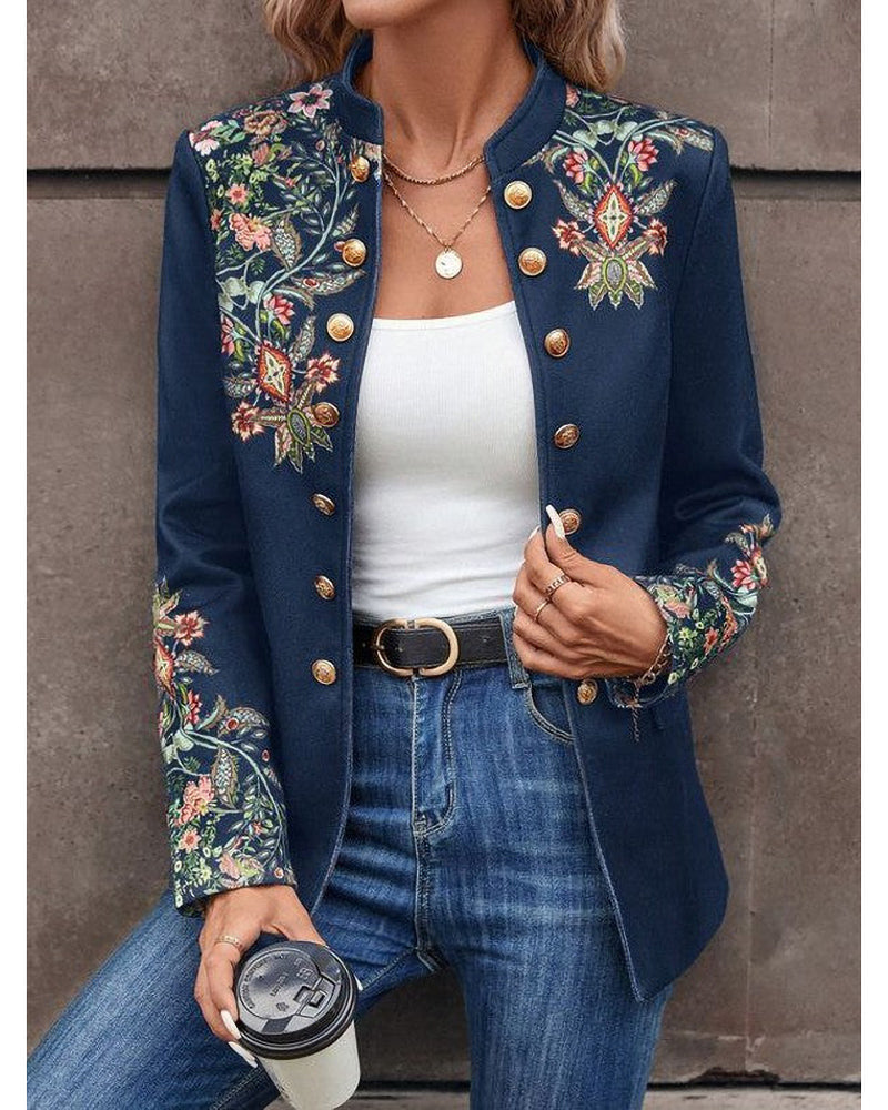 Dobbeltradet blazer med print