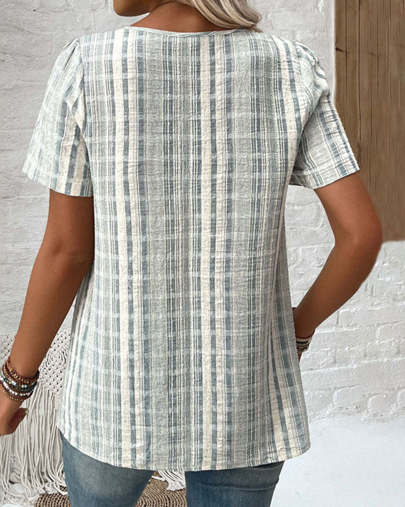 T-shirt afslappet v-hals stribet plaid