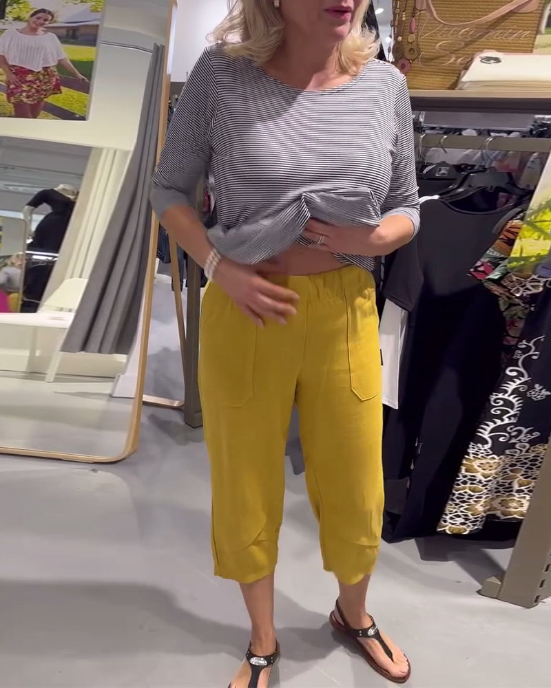 Bukser Afslappede Tilspidsede Bomuld Og Hør Korte