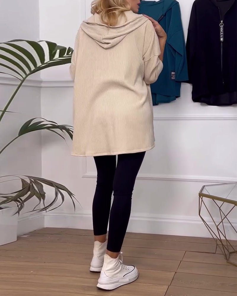 Casual ensfarvet hættejakke med lynlås