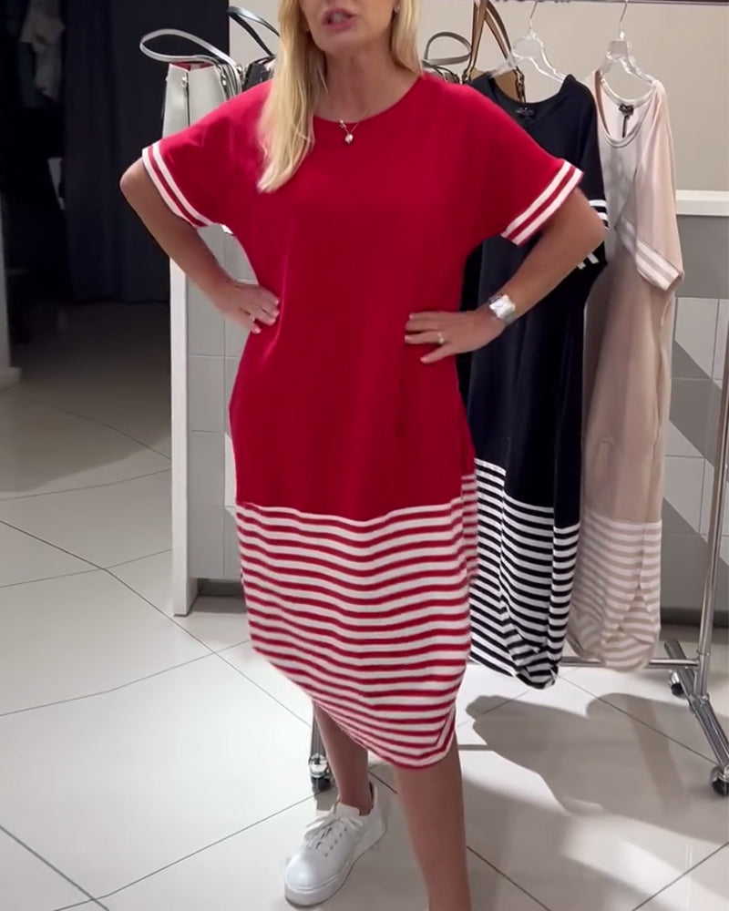 Kjole Kontraststribet Kortærmet Casual