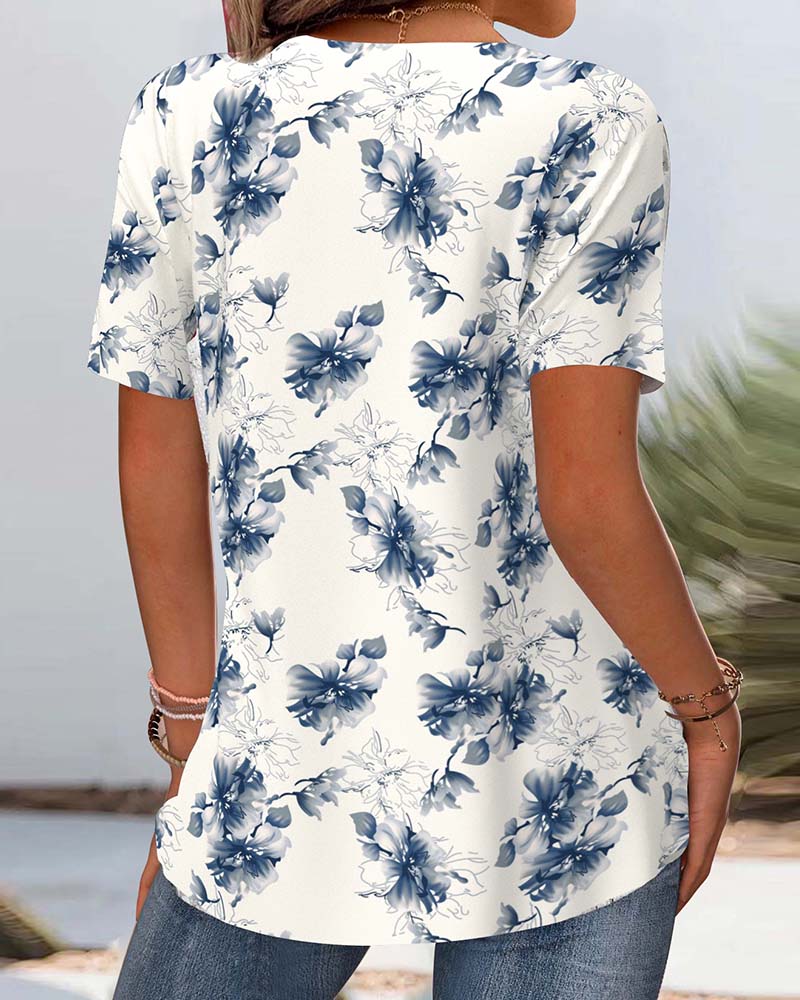 Bluse Blomstertryk Korte Ærmer