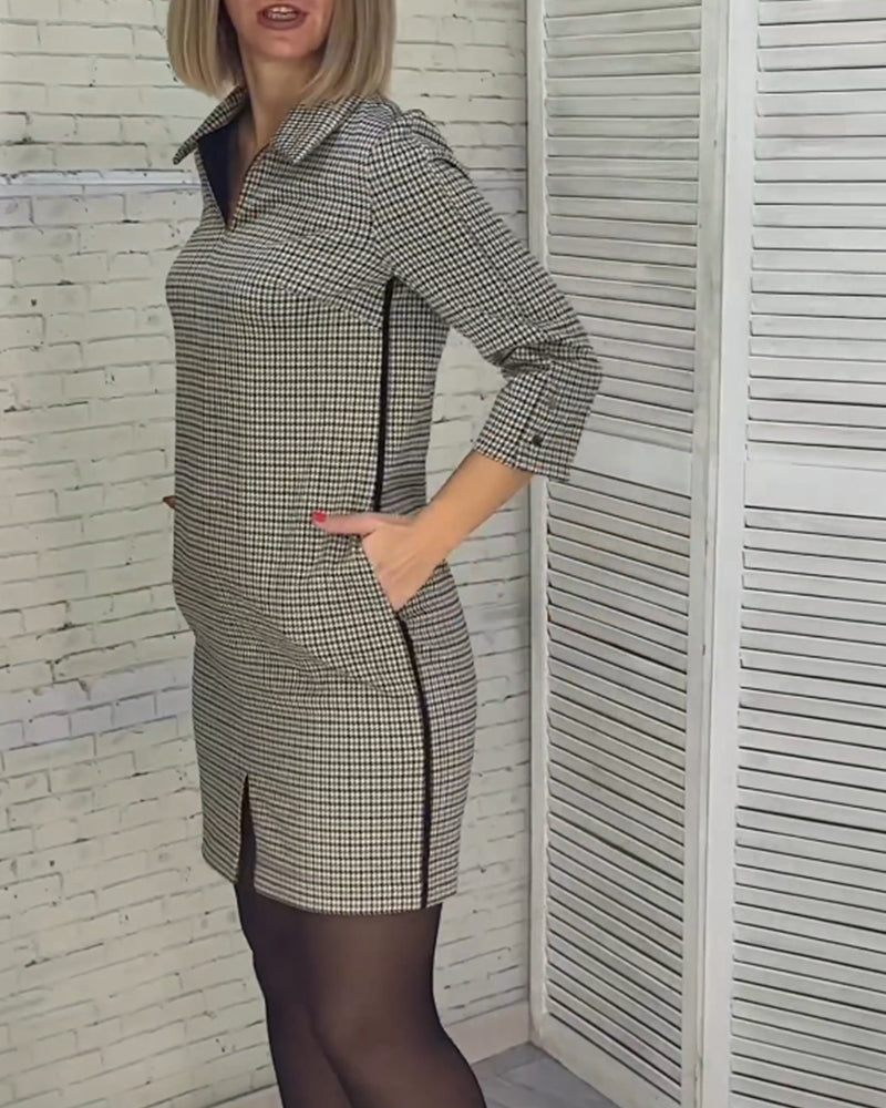 Kjole med skjortekrave og lange ærmer