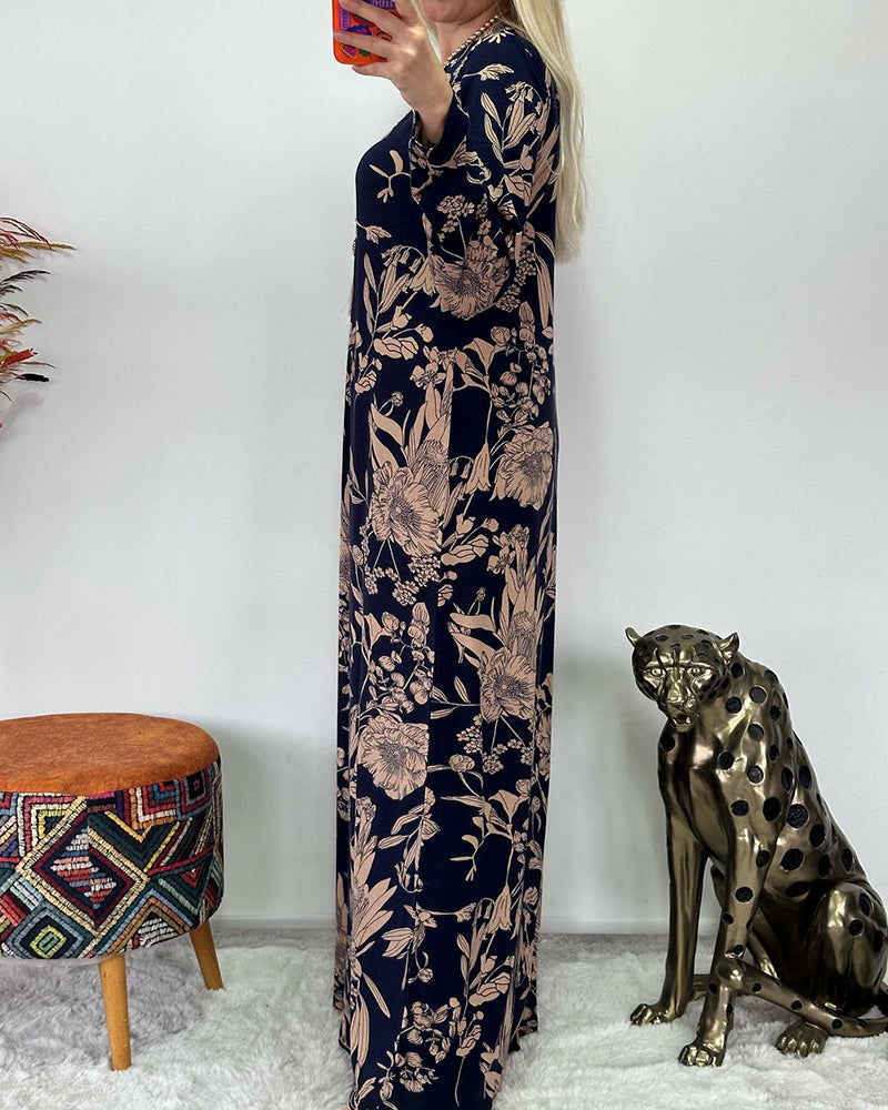 Lang kjole med blomstermønster