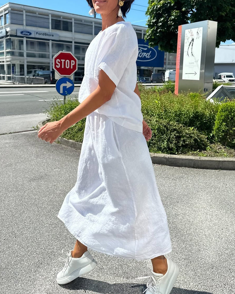 Sæt Enfarvet Bomuld Og Linned Casual