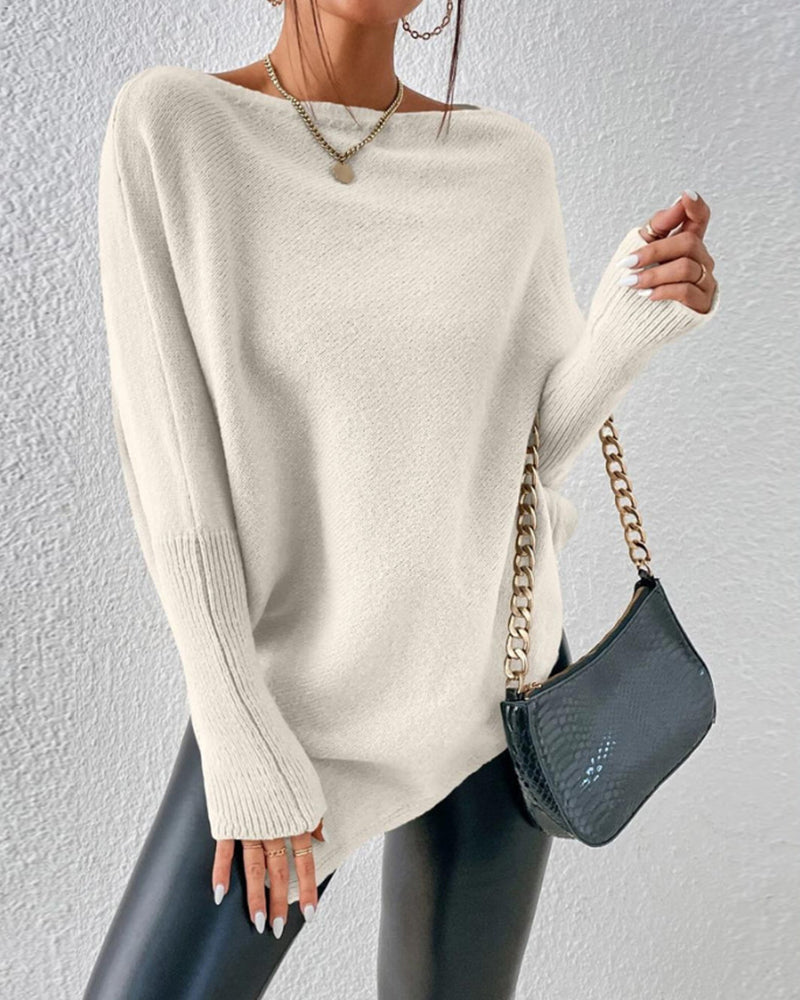 Ensfarvet off-shoulder sweater