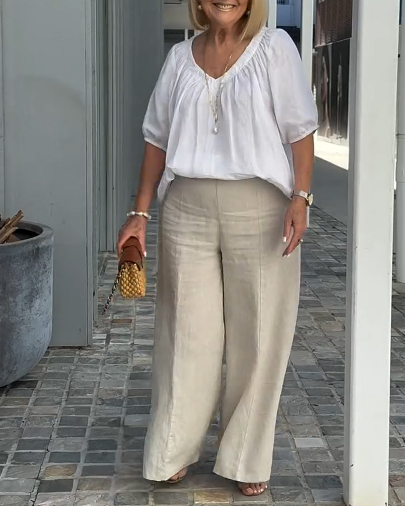 Sæt V-hals Casual Lette Bukser