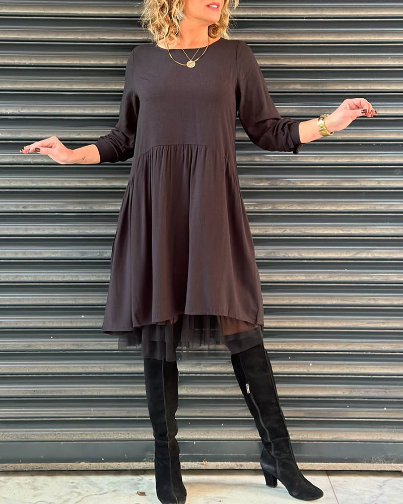 Kjole rund hals løs ensfarvet