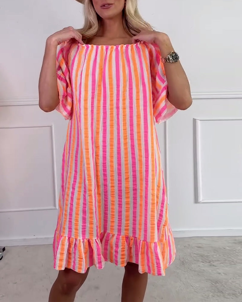 Kjole Rund Hals Stribet Plisseret Shift