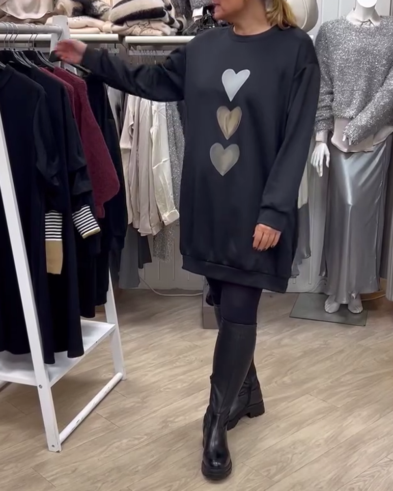Kjole Shift Hjerte Mønster Casual