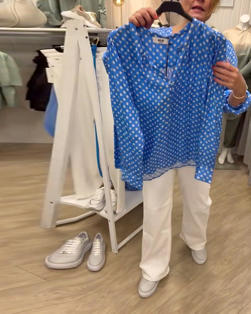 Blouse Lange Mouw Opstaande Kraag Bedrukt