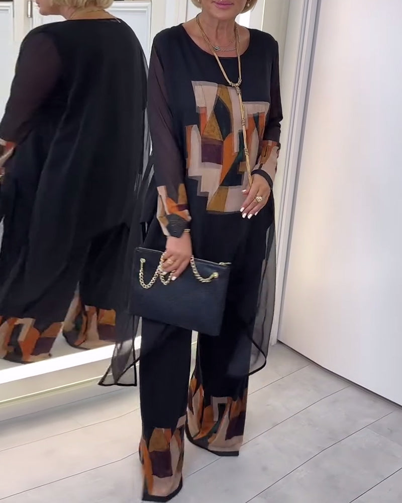 Jakkesæt Elegant Langærmet Printet Brede Ben