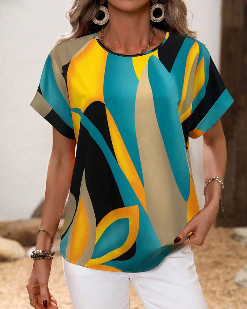 T-Shirt Rund Hals Kontrastprint