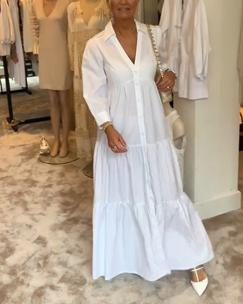 Lang hvid kjole med skjortekrave