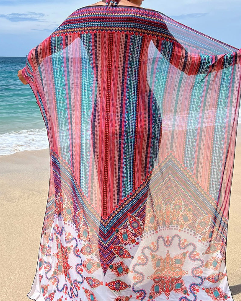 Bikinisæt med sjal i batik-stil