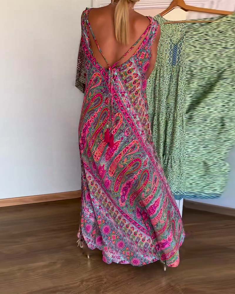 Kjole Ærmeløs Løs Kaschmir Tryk