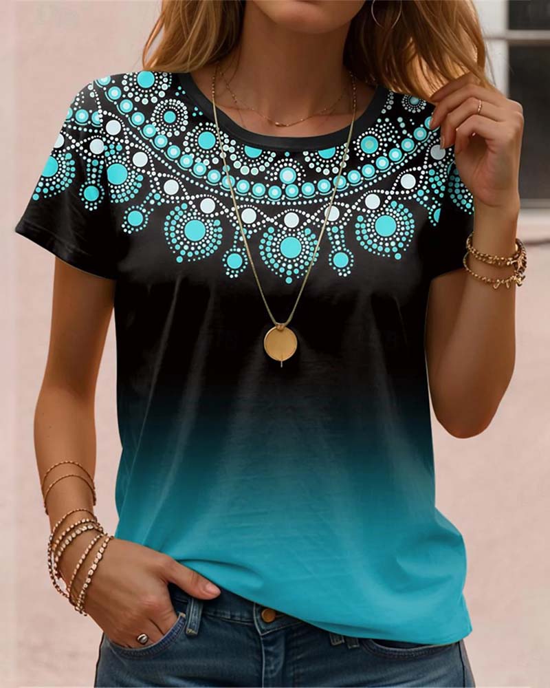 T-shirt i gradientstil med print