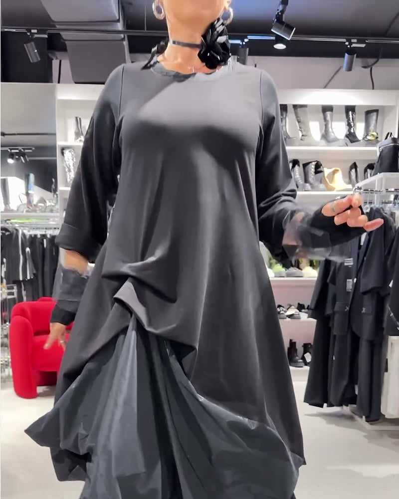 Kjole ensfarvet moderigtigt patchwork