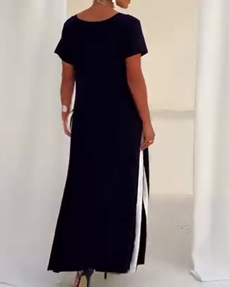 Kjole Temperament V-Hals Kontrastfarve