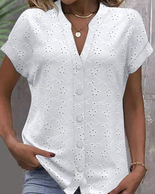 Skjorte Ståkrave Blonder Hul Knap