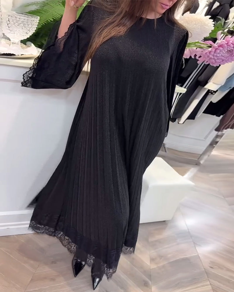 Kjole Rund Hals Løs Blonde Patchwork