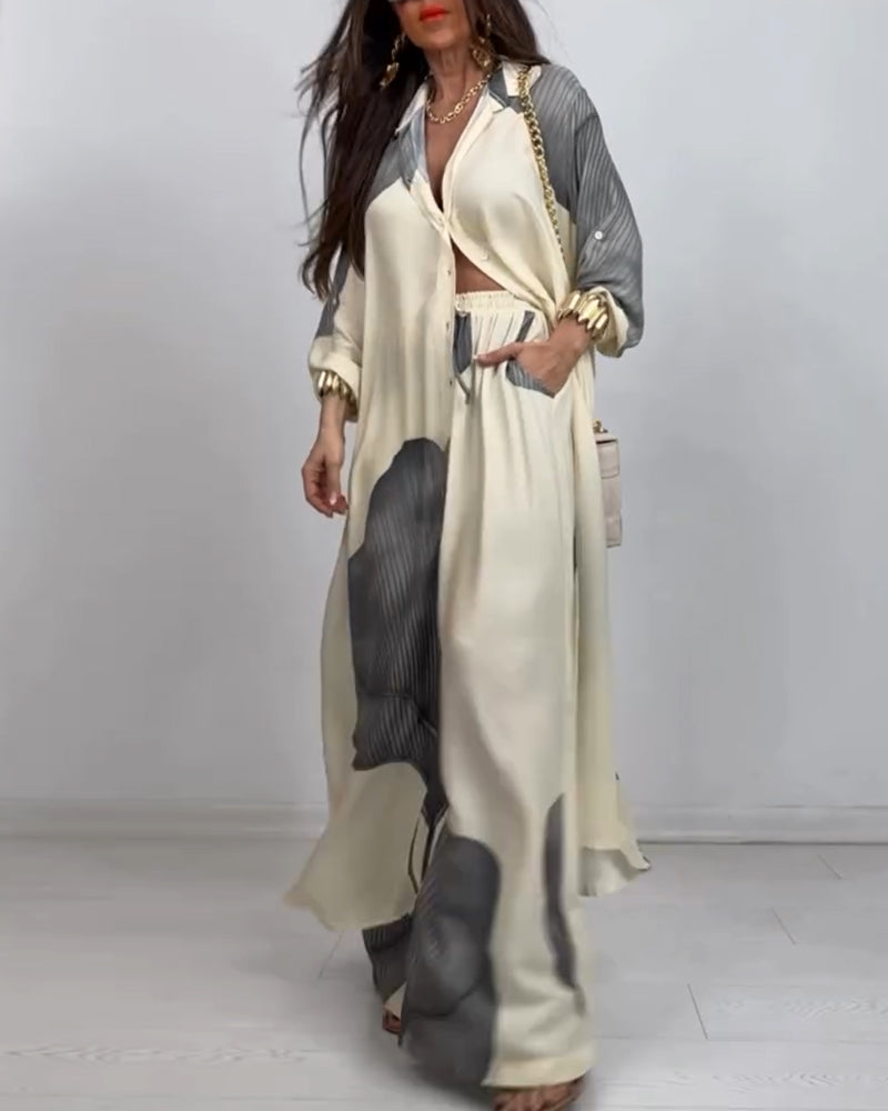 Jakkesæt Krave Knap Farveblok Stribede Lige Bukser