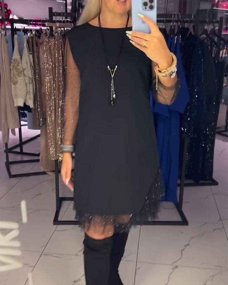 Kjole Rund Hals Gennemsigtig Mesh Syning