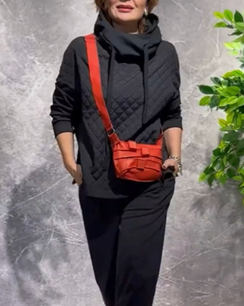 Højhalset hættetrøje med vaffelmønster