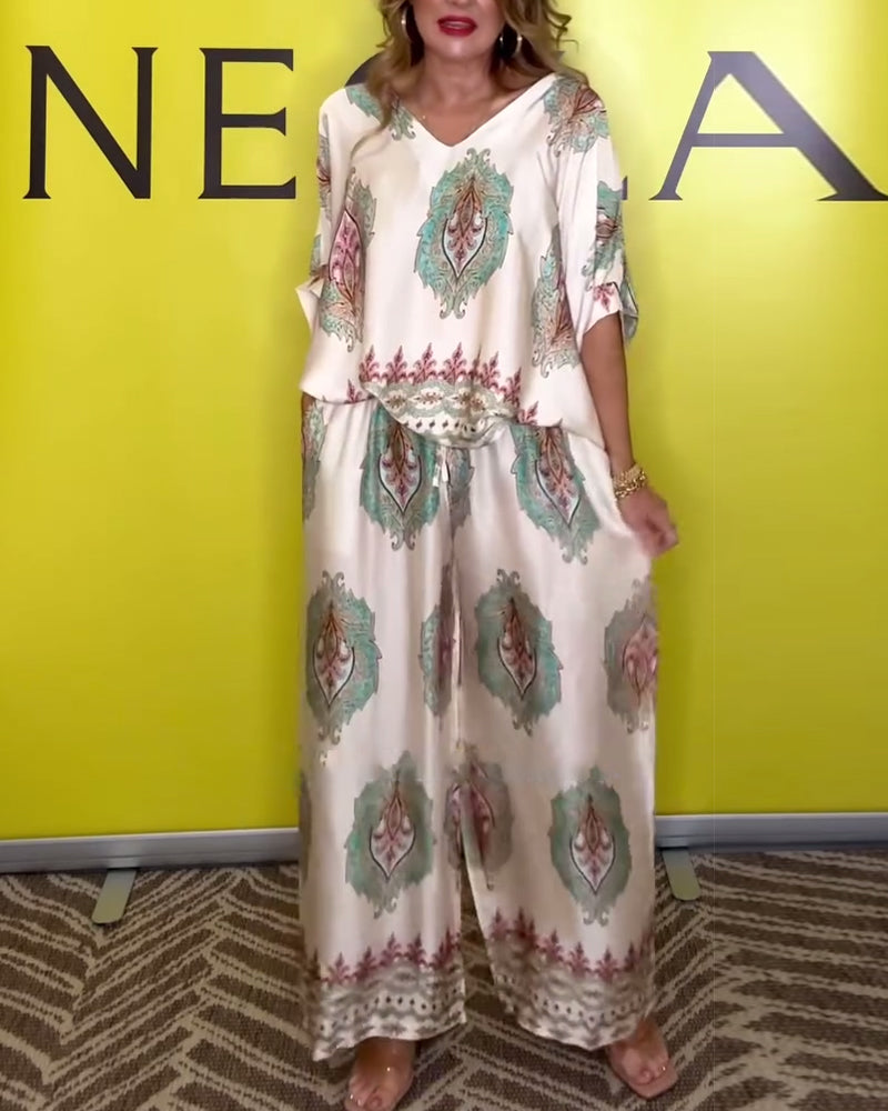 Sæt Temperamentfuld V-Hals Cashewblomst Vid Ben