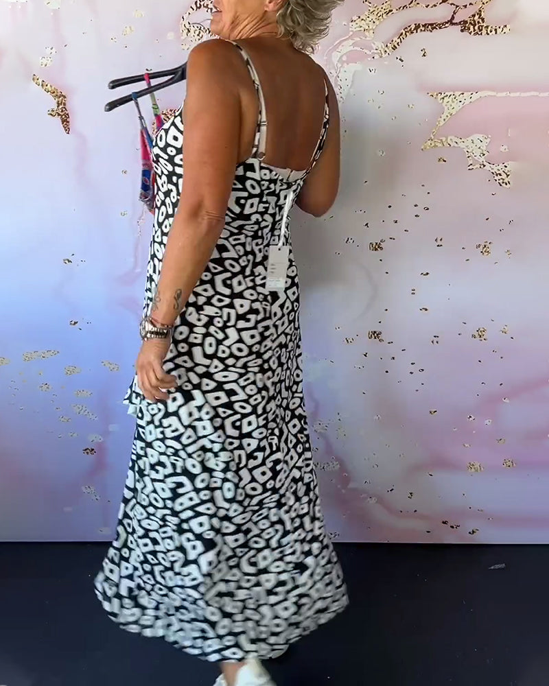 Sommerkjole med spaghetti-stropper og print