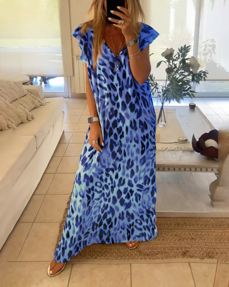 Leopardprint kjole med korte ærmer