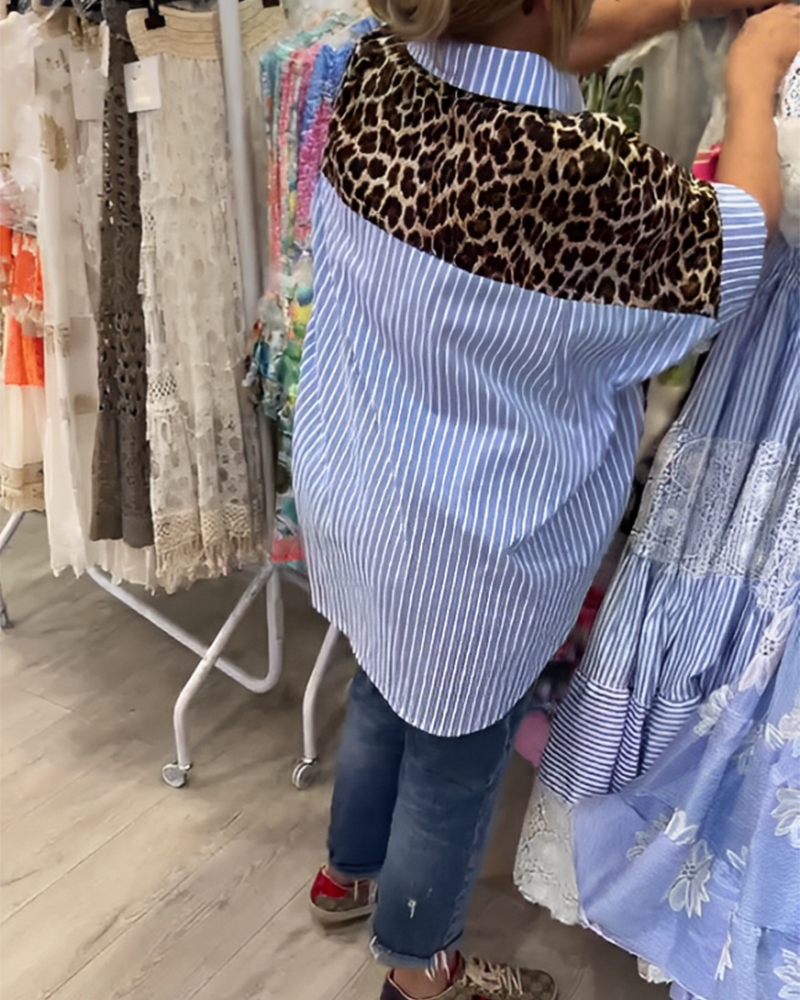 Stribet Flip Leopardtryk Skjorte