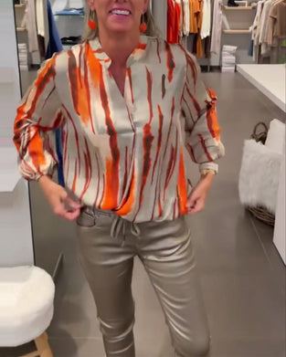 Langærmet bluse med stribet print