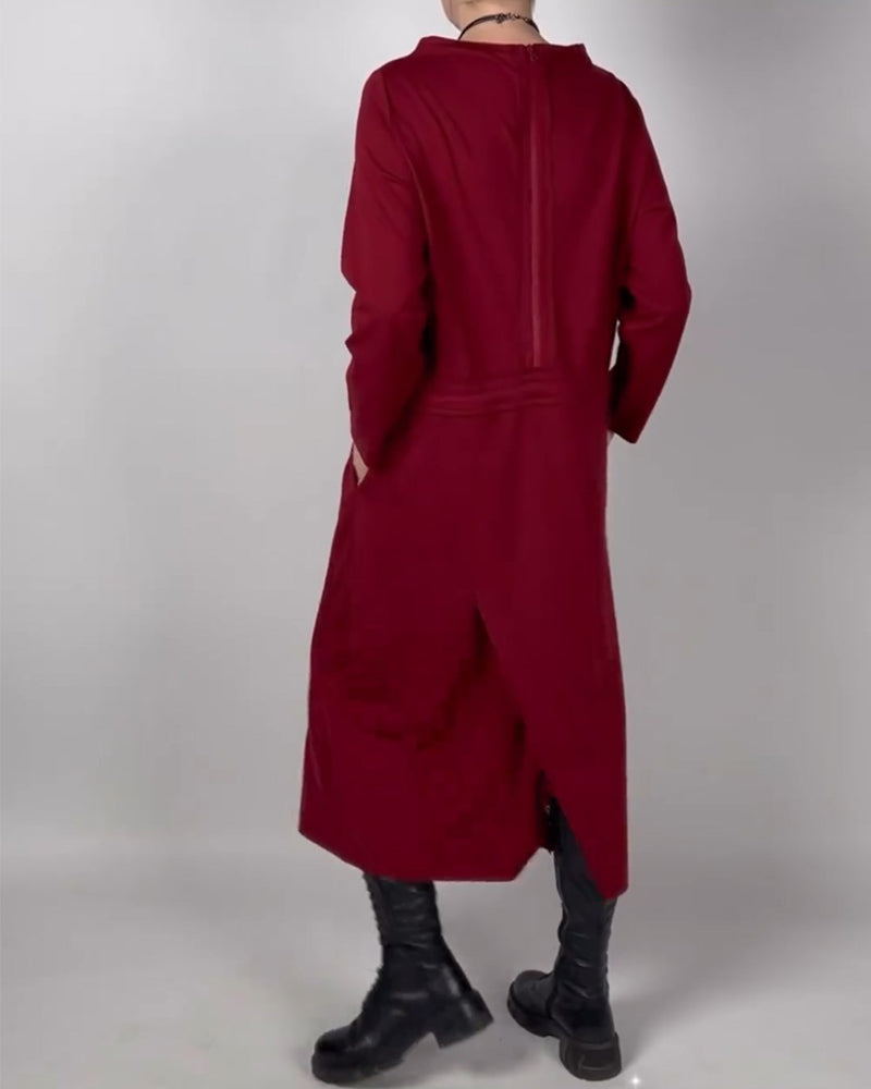 Ensfarvet kjole med lommer