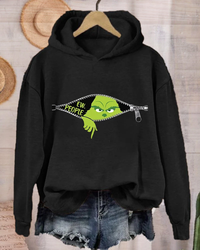 Ensfarvet hættetrøje med lange ærmer