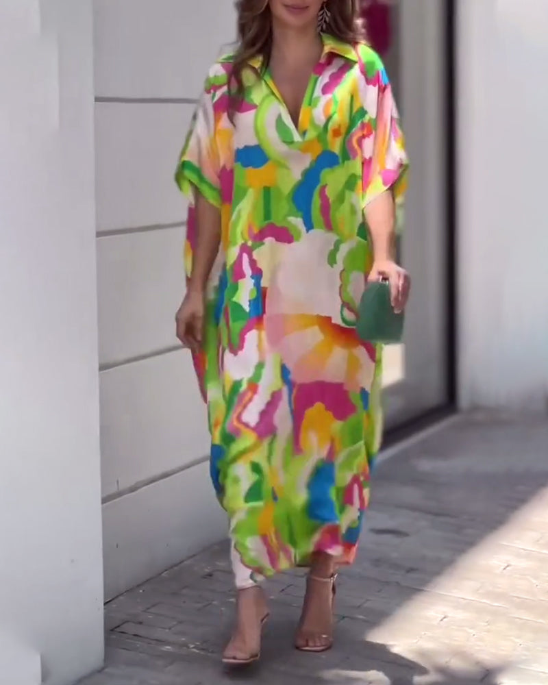 Farverig kjole med skjortekrave