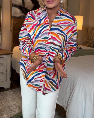 Skjorte Reverskrave Langærmet Farverig Blomstret