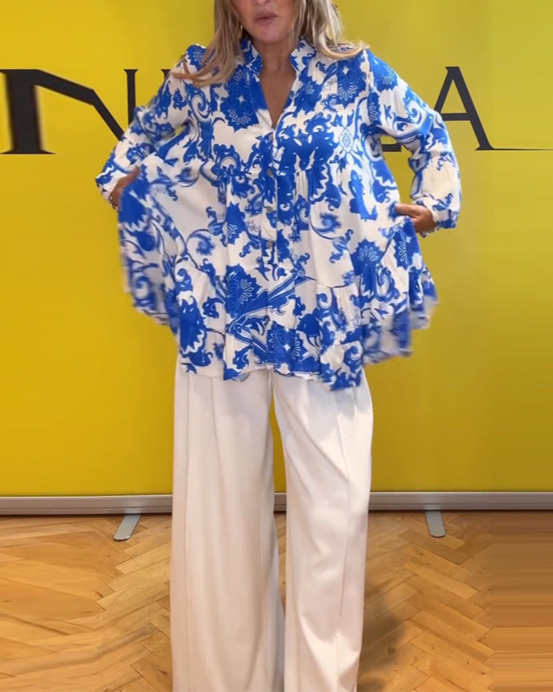 Frisk langærmet bluse med print