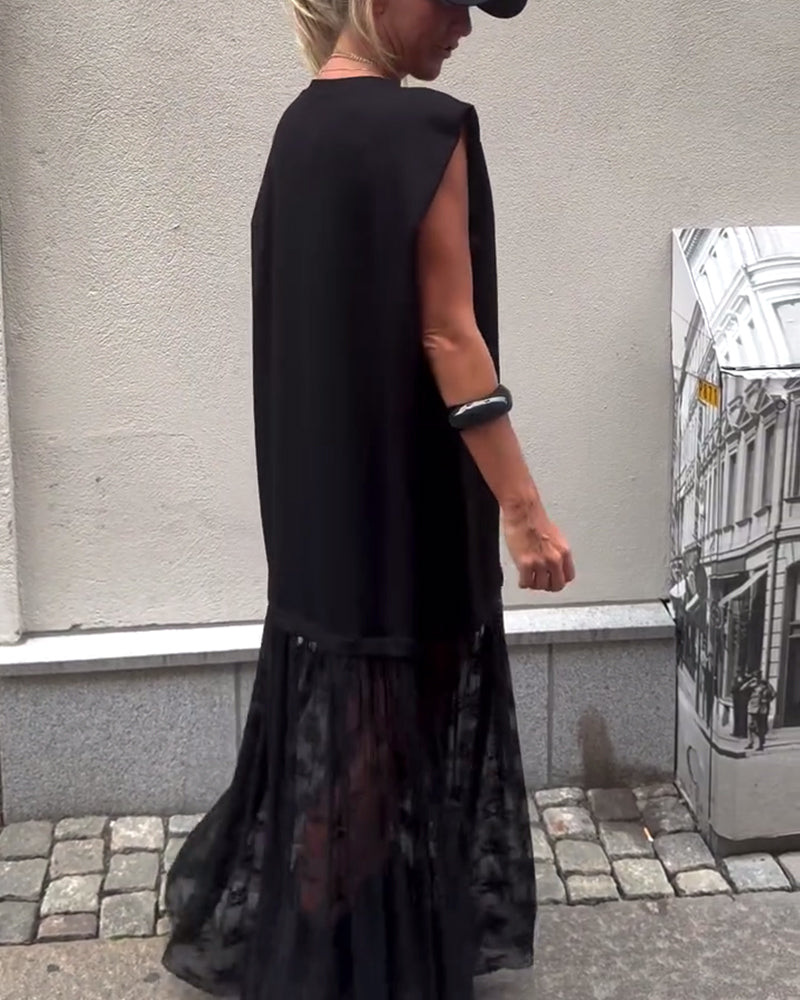 Ærmeløs Mesh Patchwork Kjole