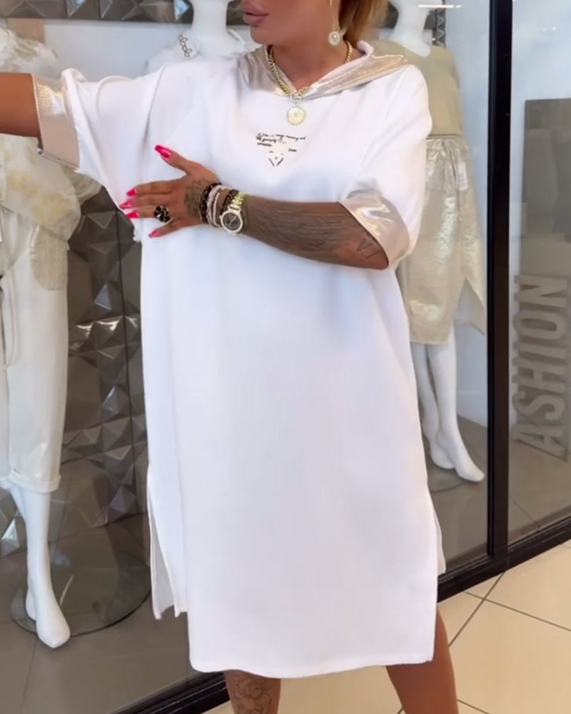 Kjole Hætte Ensfarvet Løs Slids