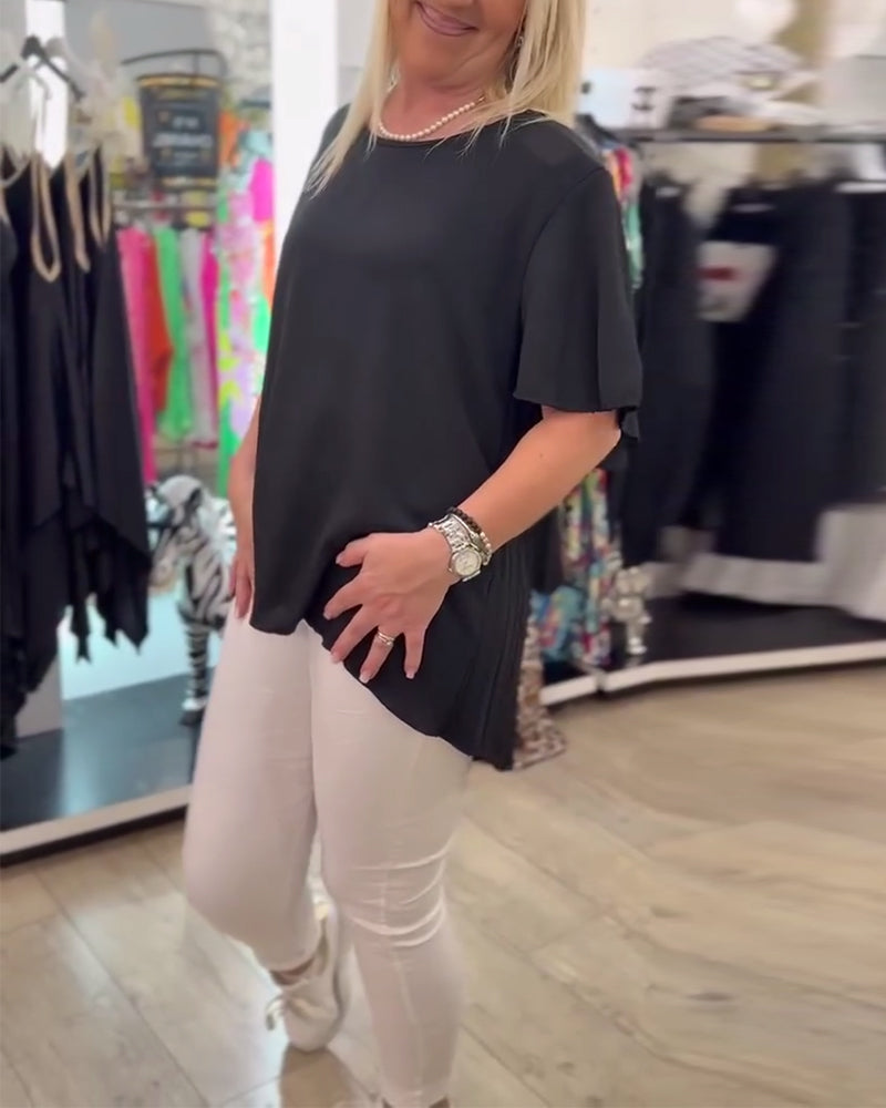 Bluse Rund Hals Ensfarvet