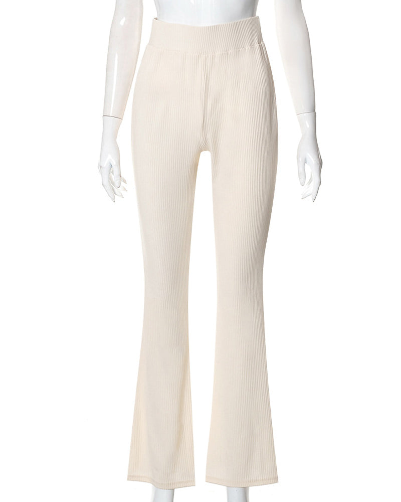 Ensfarvede højtaljede slim fit bukser med mikro-svaj