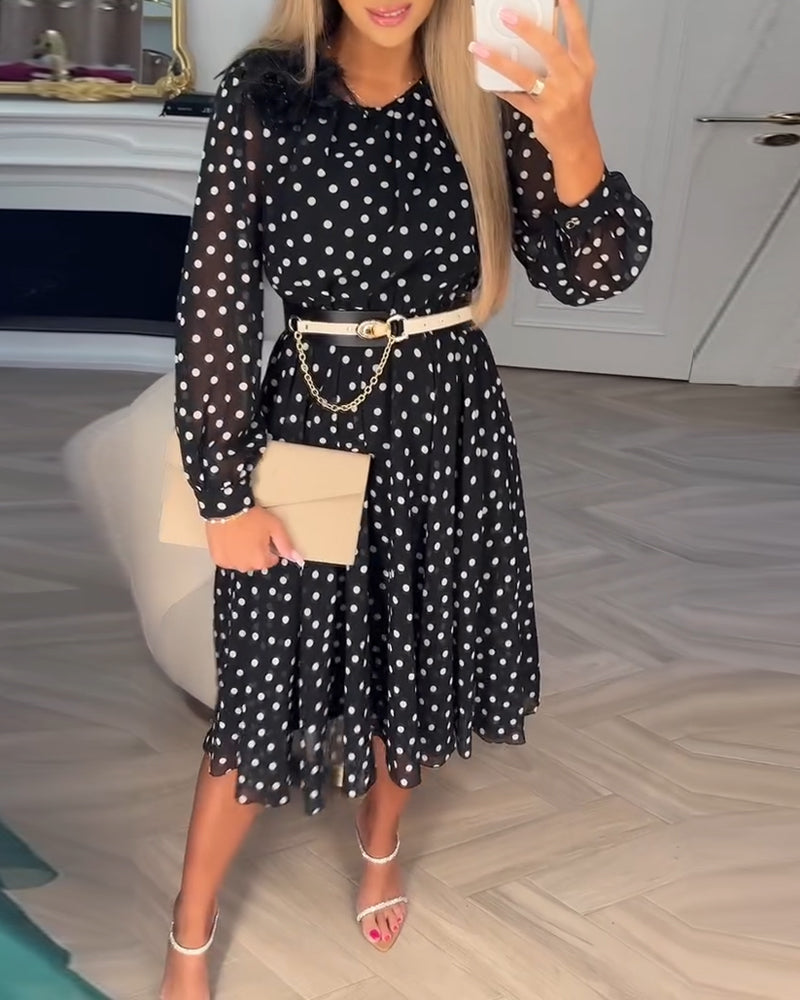 Kjole Pletprint Langærmet Tætsiddende