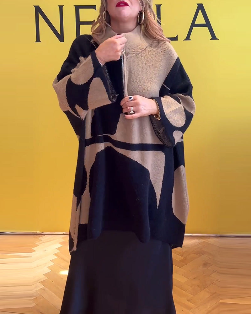 Løs oversized sweater med lynlås